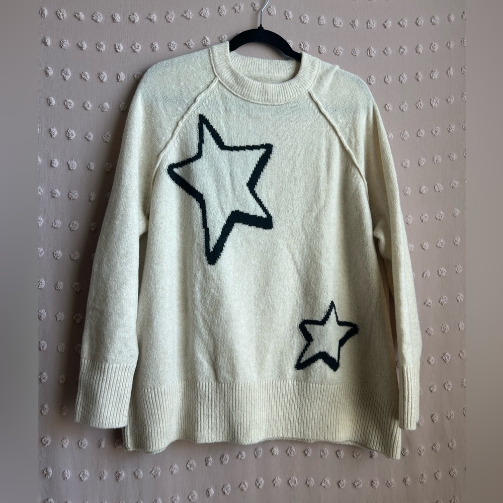 Aerie unREAL‎ Oversized Crew Neck Long Sleeve Sweater Sz S White Star